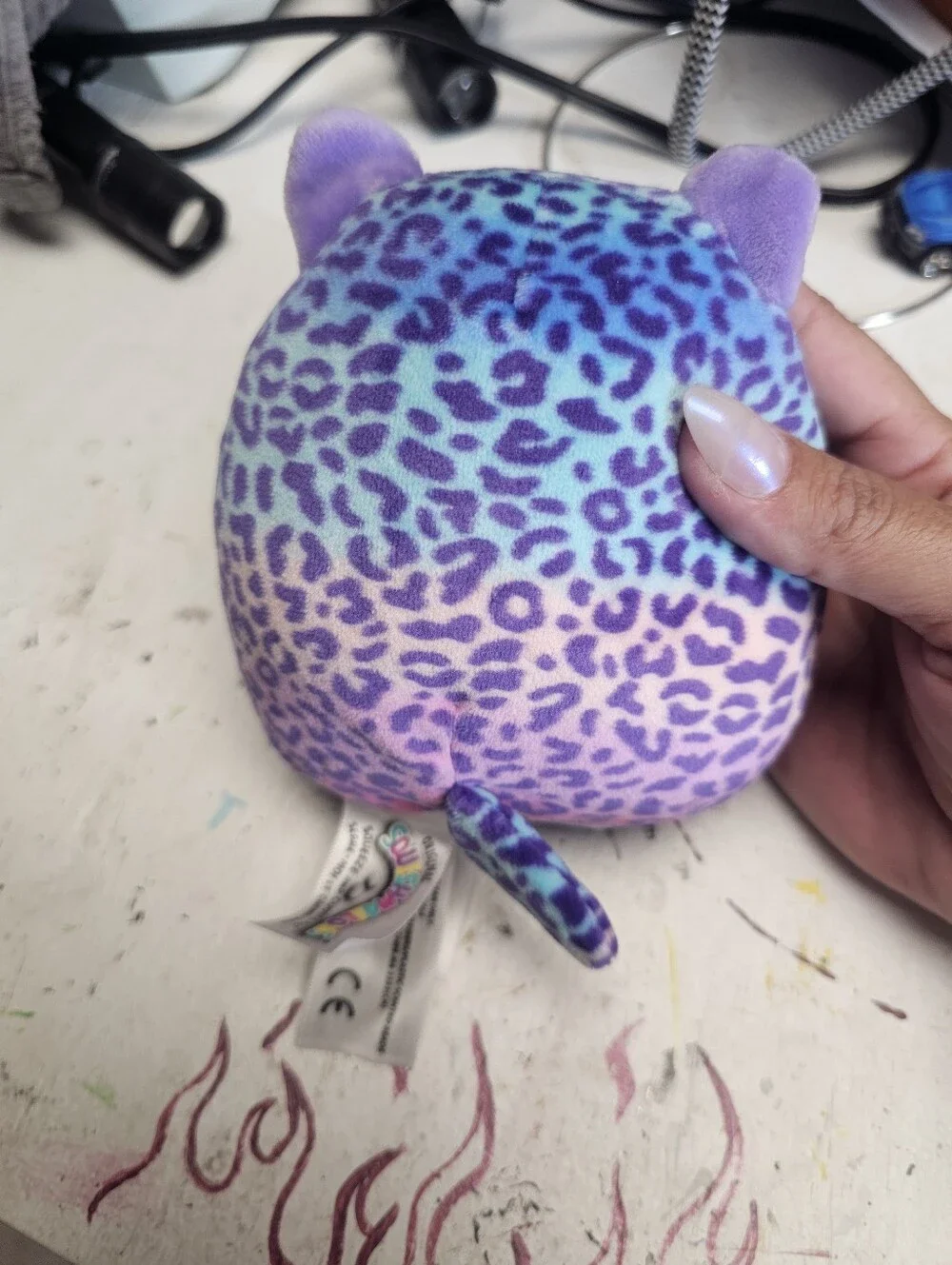 Colorful Leopard-Print Plush Cat with Iridescent Sequin Belly Squishmallow